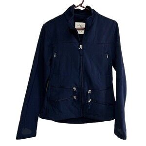 Michele Boyard Women’s Jacket 38 Navy Blue Full Zip Mock Neck Athletic Sweater